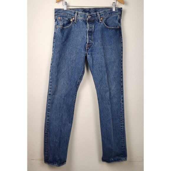 Levi's 501 Snap Button Straight Leg Jeans Size 34x32 Blue - Picture 1 of 8